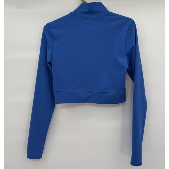 Wild Fable Butterbliss 1/4 Zip Crop Mock Neck Shirt Long Sleeve Blue Stretch Med - Picture 2 of 5